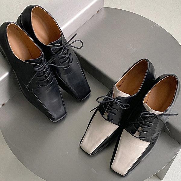 オックスフォードシューズ スクエアトゥ レースアップ レディース フラット 黒 ブラック コンビ スムース ローファー 歩きやすい おじ靴 革靴 靴 婦人靴 韓国 O 4196 Deciliter デシリットル 通販 Yahoo ショッピング