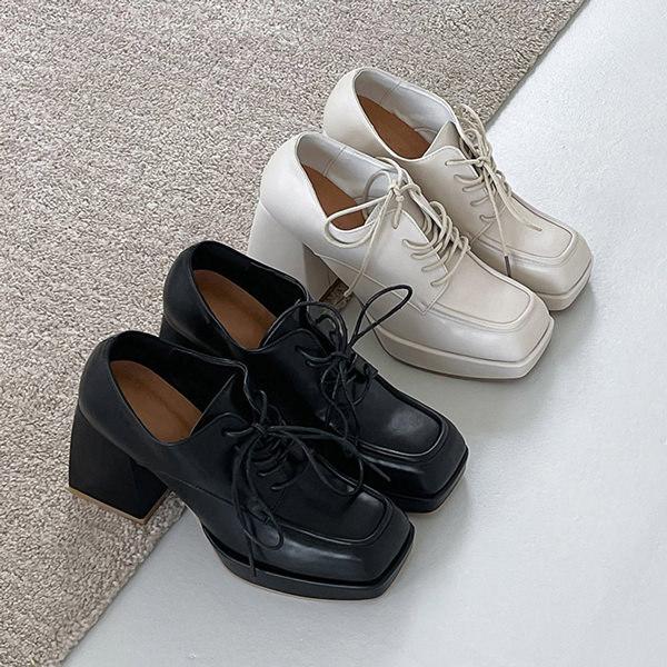 オックスフォードシューズ レースアップ スクエアトゥ ストーム レディース 太ヒール 黒 ブラック アイボリー 革靴 おじ靴 ローファー 靴 婦人靴 韓国 O 4371 Deciliter デシリットル 通販 Yahoo ショッピング