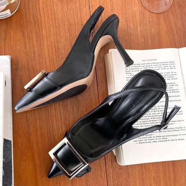 【美品】コールハーン 黒 ブラック パンプス バックストラップ 6 1/2B 2WAYストラップパンプス<ふわさら>(24.5cm ブラック): パンプス