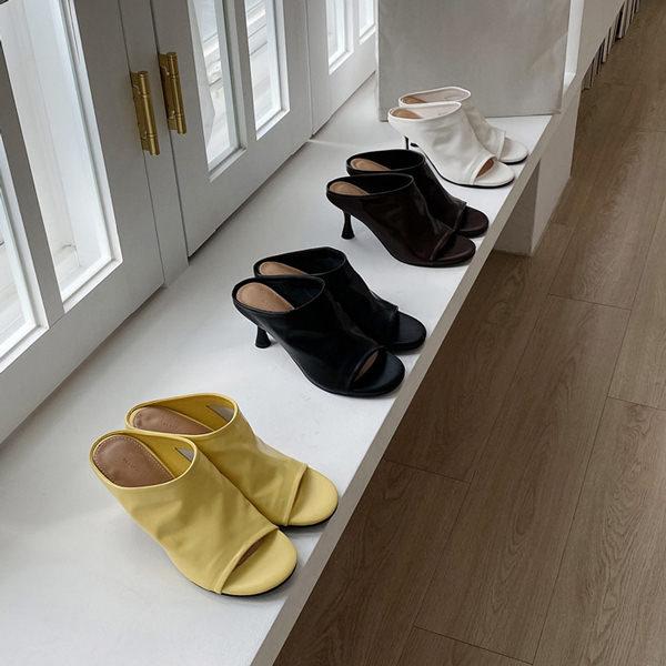 ミュール サンダル レディース ハイヒール 黒 茶色 黄色 ブラック