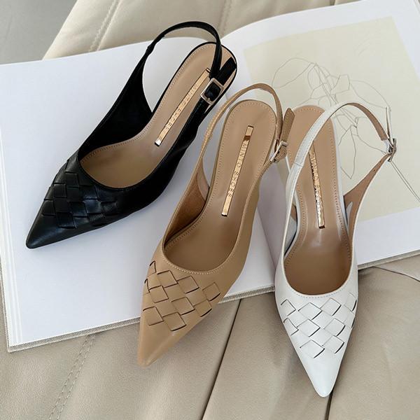 サンダル パンプス 天然牛革 編み込み バックストラップ ポインテッド