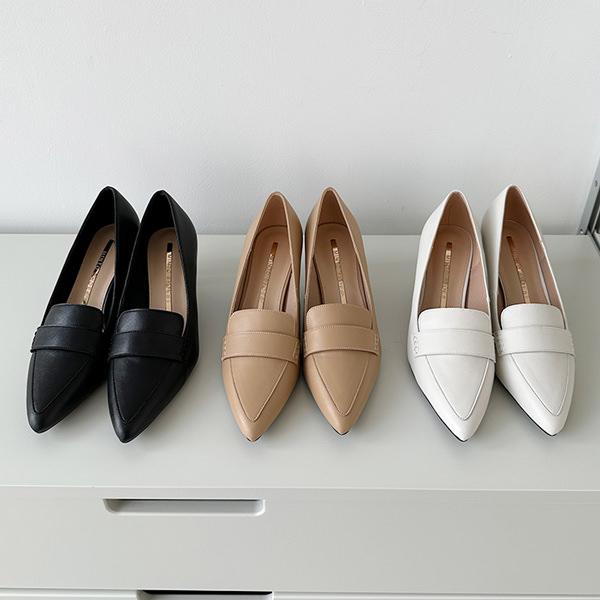 ローファー パンプス 天然牛革 プレーン ポインテッドトゥ レディース