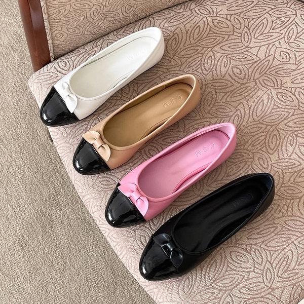 バレエシューズ パンプス りぼん リボン キャップトゥ フラット
