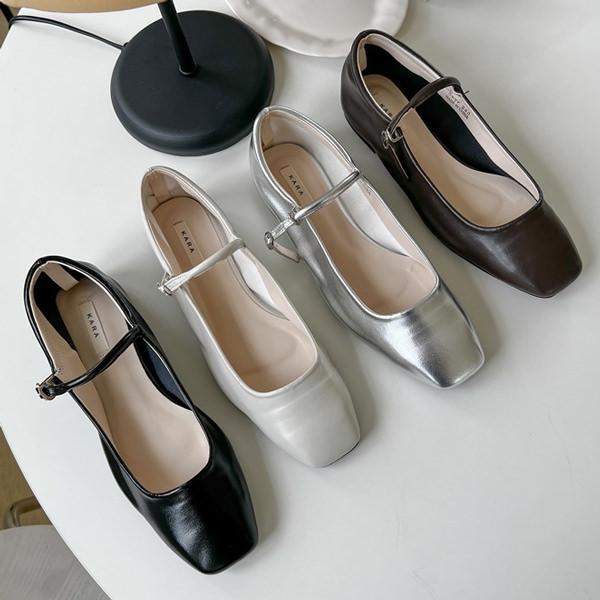 バレエシューズ パンプス スクエアトゥ ストラップ フラット