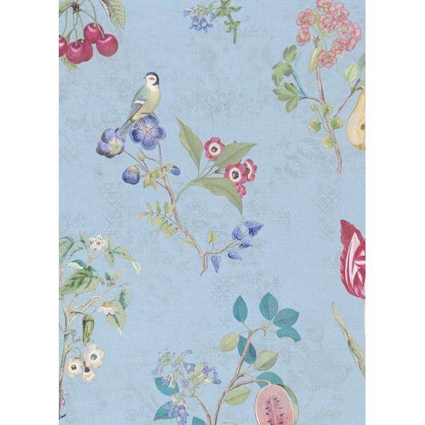 Pipstudio4 輸入壁紙 花柄 果物 Diy 工具 小鳥 壁紙 ブルー Diy 貼ってはがせる 果物 オランダ製 10m巻 インテリアショップ デコール