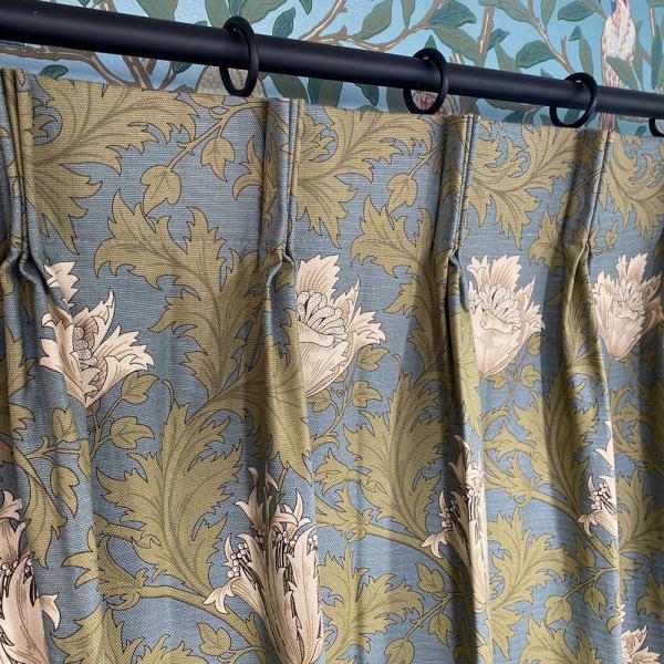 遮光カーテン　ウィリアムモリス　207cm×200cm カーテン モリス柄 アネモネ サックス W200×H200 遮光 裏地付き