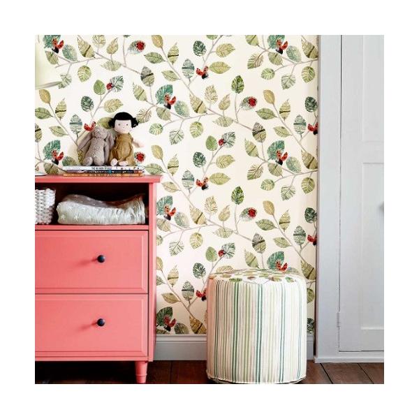 W586 01 インテリアショップ Picturebook W586 01 ホワイト 白 てんとう虫 葉っぱ 木 キッズ 子供部屋 絵本 輸入壁紙 クロス 貼って剥がせる 10ｍ 内装 Diy 工具 住宅設備 デコール