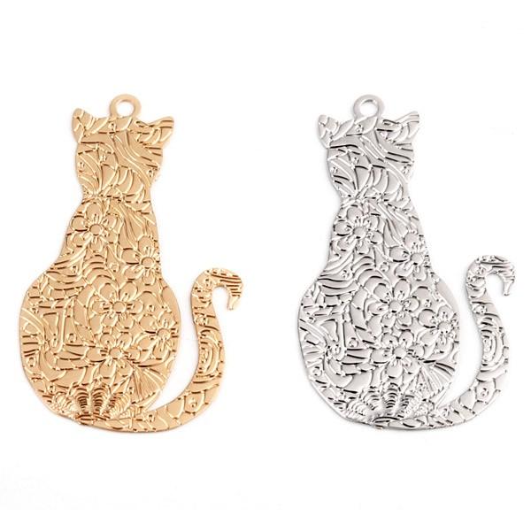 合金製高品質 お花模様のネコ透かしメタルパーツ チャーム ねこ 猫