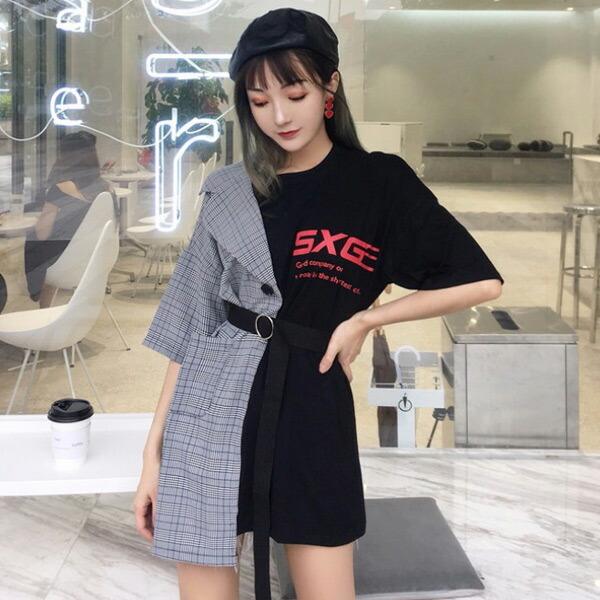 即納あり アシンメトリー カットソー 異素材 ロゴ ビッグシルエット ストリート トップス ダンス 衣装 韓国 ヒップホップ レディース 7da061 韓国系ダンスウェアdecorative 通販 Yahoo ショッピング