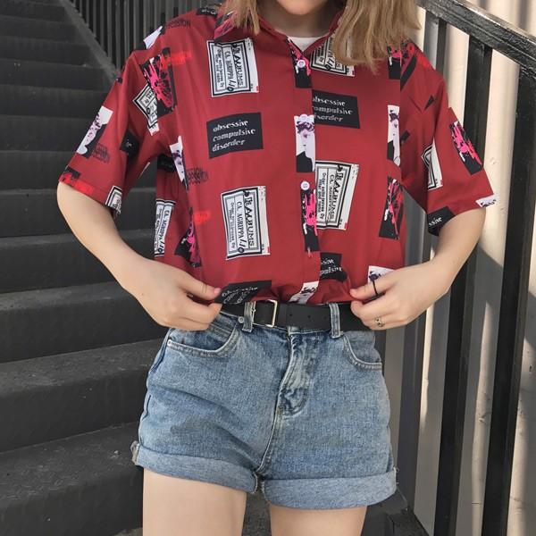 即納あり 柄シャツ 半袖 レッド ビンテージ 総柄 プリント トップス ダンス 衣装 韓国 ヒップホップ レディース 7da107 韓国系ダンスウェアdecorative 通販 Yahoo ショッピング
