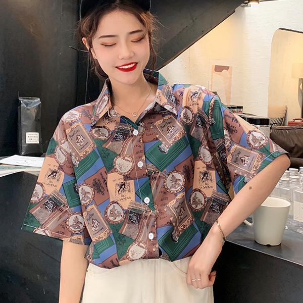 即納あり 柄シャツ ヴィンテージカード 総柄 レトロ ビッグシルエット 半袖 トップス ダンス 衣装 韓国 ヒップホップ レディース 9da042 原宿系ダンスウェアdecorative 通販 Yahoo ショッピング