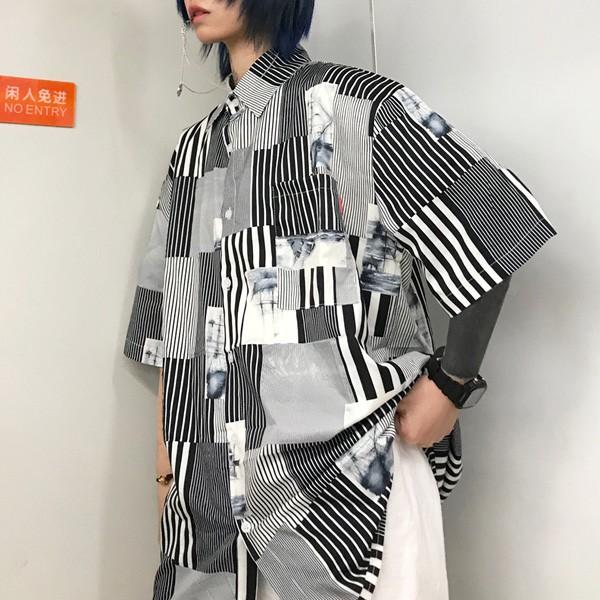 即納あり 半袖シャツ ランダムストライプ柄 モノトーン ビッグシルエット トップス ダンス 衣装 韓国 ヒップホップ レディース 9da077 韓国系ダンスウェアdecorative 通販 Yahoo ショッピング
