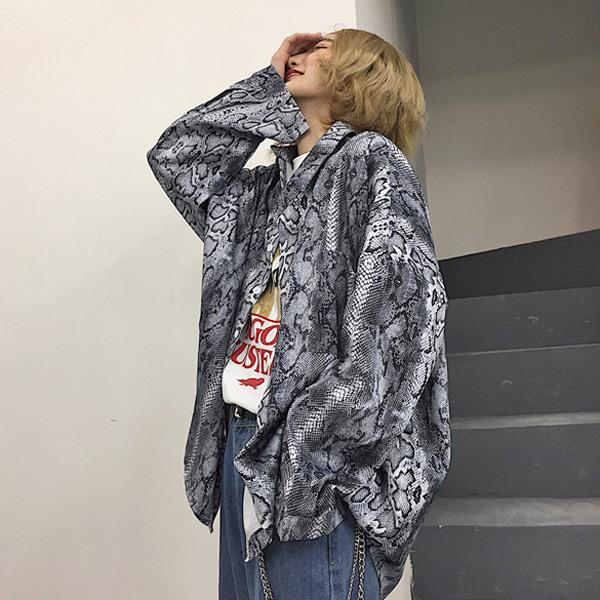 即納あり 柄シャツ パイソン柄 ヘビ柄 プリント 長袖 ビッグシルエット トップス ダンス 衣装 韓国 ヒップホップ レディース a019 韓国系ダンスウェアdecorative 通販 Yahoo ショッピング