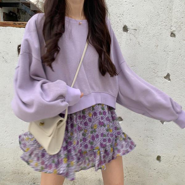 即納あり スウェットトップス ショート丈 ラベンダー 長袖 無地 ダンス 衣装 韓国 ヒップホップ レディース a115 韓国系ダンスウェアdecorative 通販 Yahoo ショッピング