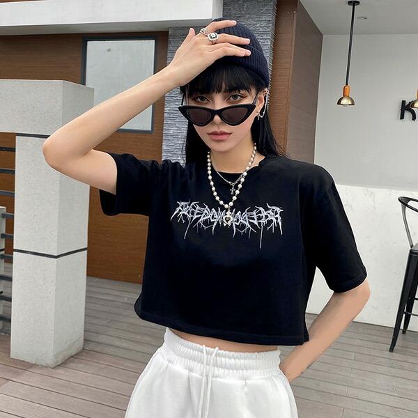 即納あり ストリートロゴtシャツ ショート丈 半袖 白 黒 トップス ダンス 衣装 韓国 ヒップホップ レディース Ccc023 韓国系ダンスウェアdecorative 通販 Yahoo ショッピング
