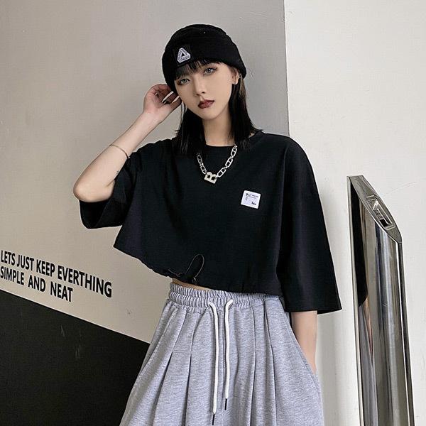 ワンポイントロゴtシャツ ショート丈 モノトーン配色 白 黒 トップス ダンス 衣装 ヒップホップ コスチューム 韓国ファッション 大きいサイズ Ccc024 韓国系ダンスウェアdecorative 通販 Yahoo ショッピング