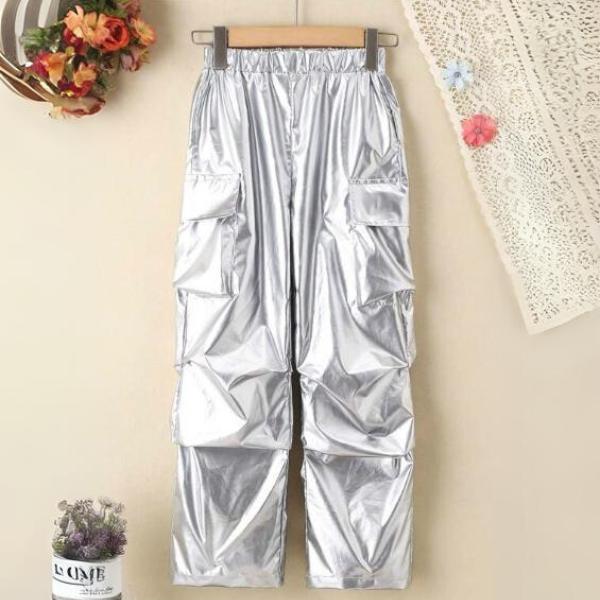 キッズ 子供服 パンツ カーゴパンツ ジョガーパンツギラギラ シルバー