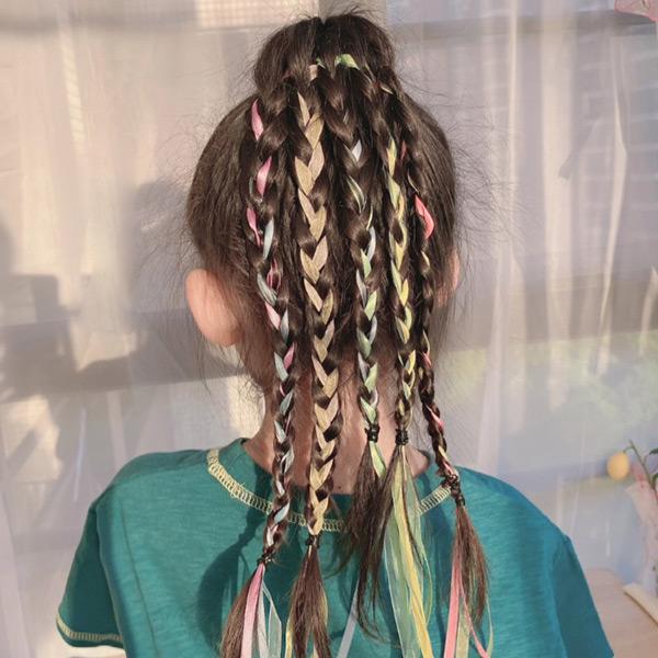 エクステ風 ヘアゴム 5個セット リボン レース カラフル ゴム ダンス 