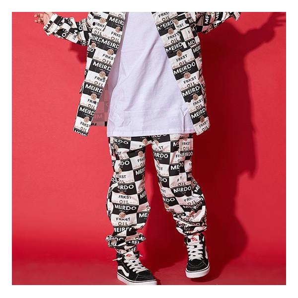 キッズ パンツ 男の子 ジャケット ジュニア ダンス ストリート  ウエストゴム 衣装 ヒップホップ チェック 缶デザイン 子供服 子ども服 こども服