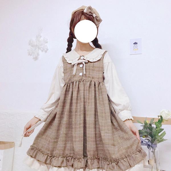 即納あり ドーリーグレンチェックワンピース フリル リボン ロリータ 長袖 膝上丈 ダンス 衣装 韓国 ヒップホップ レディース F1a009 韓国系ダンスウェアdecorative 通販 Yahoo ショッピング
