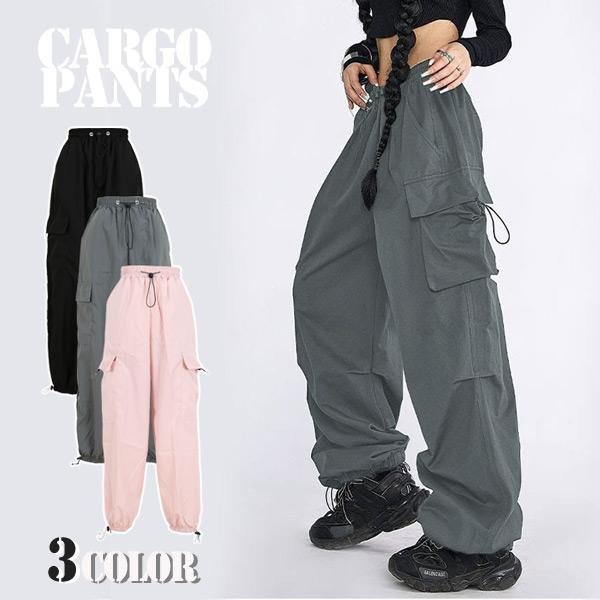 カーゴパンツ ワイドパンツ ドロストパンツ ハイウエスト 無地 軽量 ダンス 衣装 ヒップホップ コスチューム 韓国ファッション 大きいサイズ 服 パンツ