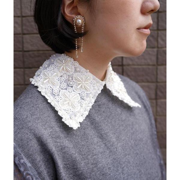 「cawaii french」 つけ襟 レース パール 刺繍 花柄 オーガンジー 付け襟 レディース シャツ襟 クラシカル 重ね着 レイヤード バックボタン
