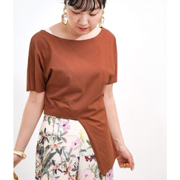 「cawaii french」トップス tシャツ Tシャツ カットソー アシンメトリー 半袖 デザイントップス デザインTシャツ ボートネック ショート丈