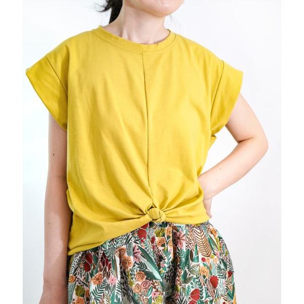 「cawaii french」Tシャツ 半袖 レディース デザインTシャツ デザイントップス カットソー ラウンドネック ギャザー 無地 ホワイト ベージュ イエロー