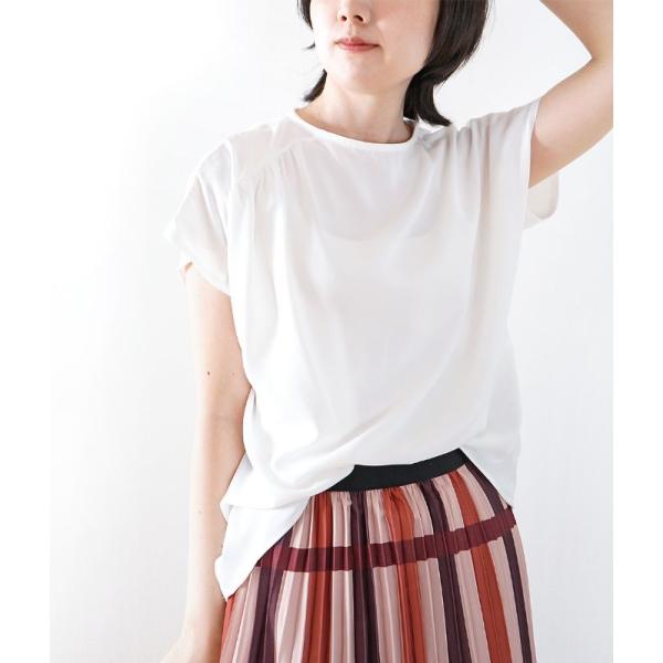 「cawaii french」ブラウス 半袖 レディース トップス Tシャツ ギャザー アシンメトリー 無地 ホワイト ファスナー ジッパー シンプル きれいめ 上品