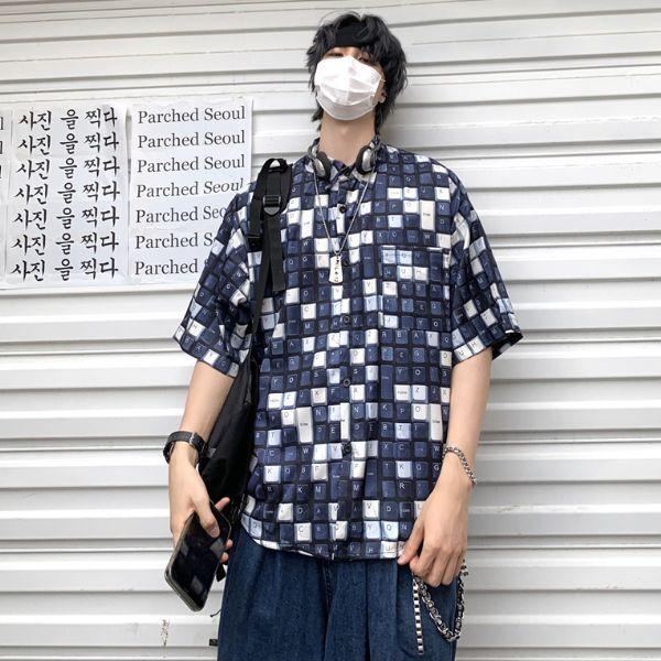 即納あり 柄シャツ キーボード チェック柄 ブロックチェック柄 半袖 シャツ ダンス 衣装 ヒップホップ コスチューム 韓国ファッション 大きいサイズ 個性的 Mmm054 韓国系ダンスウェアdecorative 通販 Yahoo ショッピング