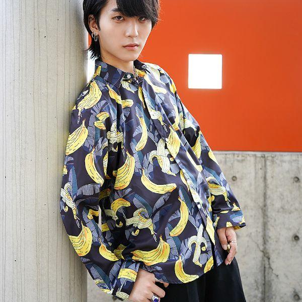 LADMUSICIAN バナナ柄長袖シャツ 44サイズ 柄シャツ バナナ柄 長袖 シャツ ブラック ホワイト ダンス 衣装 ヒップ