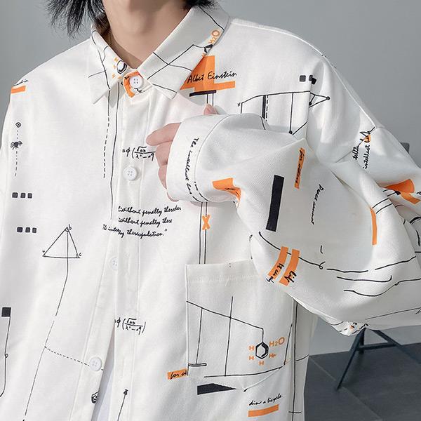 柄シャツ 数式柄 長袖 幾何学柄 数学 プリント シャツ トップス ダンス