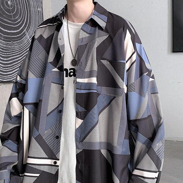 柄シャツ 幾何柄 グラフィック 長袖シャツ ジオメトリック オーバー
