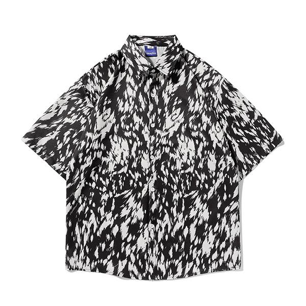柄シャツ ブラシ柄 ペイント 白黒 モノトーン ヒョウ レオパード 動物 