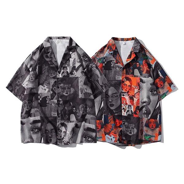 柄シャツ ピンナップ ガール 女の子 写真 イラスト コラージュ