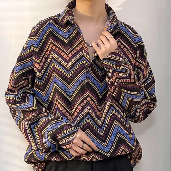 柄シャツ ジャカード ジグザグ 山形 縞柄 Z字形 稲妻形 ギザギザ 柄シャツ ジャカード ジグザグ 山形 縞柄 Z字形 稲妻形 ギザギザ