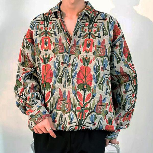 柄シャツ ジャカード 花柄 植物柄 フラワー ボタニカル 幾何柄 ジオ 