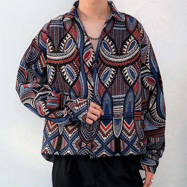 ヴィンテージ 昭和レトロ 幾何学サイケ柄シャツ ジオメトリック シアー感 70s ヴィンテージ 昭和レトロ 幾何学サイケ柄シャツ ジオメトリック シアー