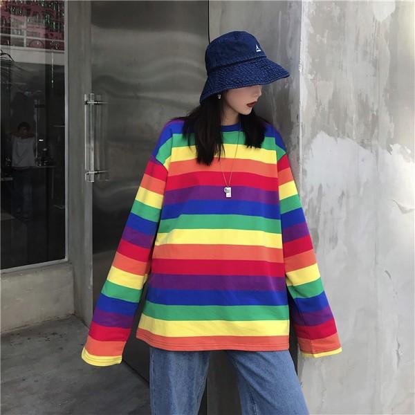 長袖カットソー ロンt レインボー オーバーシルエット レディース ファッション Y3a276 韓国系ダンスウェアdecorative 通販 Yahoo ショッピング