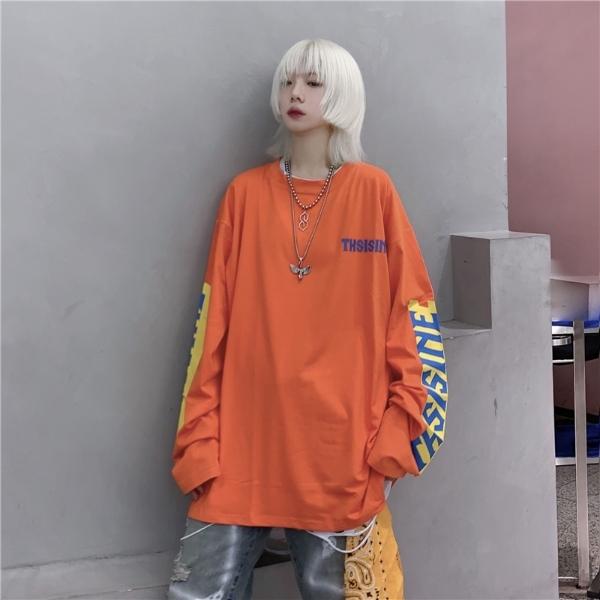 トップス カットソー Tシャツ 半袖 ビッグサイズ ロゴ ホワイト オレンジ ストリート レディース ファッション ダンス 衣装 ヒップホップ 原宿系 Y4a058 韓国系ダンスウェアdecorative 通販 Yahoo ショッピング