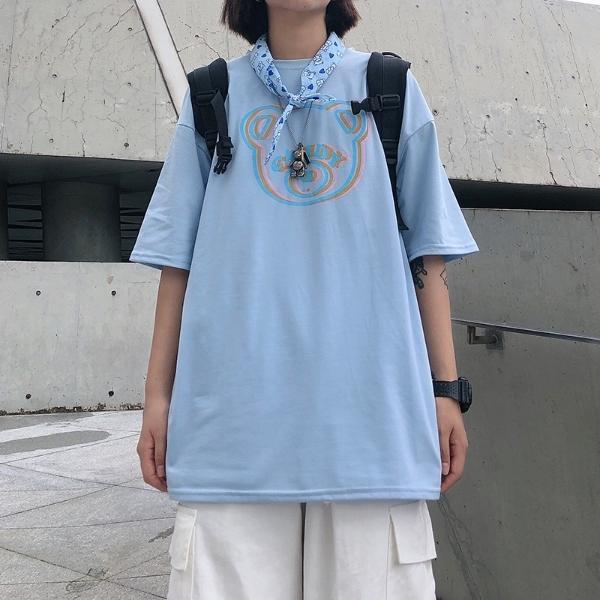 トップス カットソー Tシャツ 半袖 ビッグサイズ 熊 イラスト ピンク ブルー ストリート レディース ファッション ダンス 衣装 ヒップホップ 原宿系 韓国系 Y4a060 韓国系ダンスウェアdecorative 通販 Yahoo ショッピング