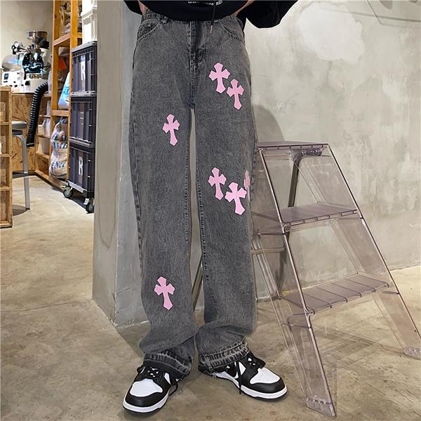 ピンククロス ジーンズ スモーキーグレー デニム レトロ ウォッシュ パンツ 韓国系 ストリート系 ストリートファッション レディース Y4a121 韓国系ダンスウェアdecorative 通販 Yahoo ショッピング