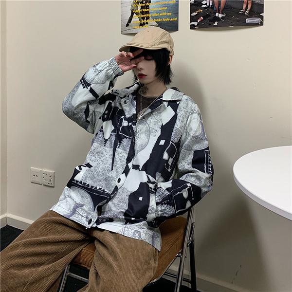 スナップボタン ジャケット コントラスト アート カジュアル ビッグ