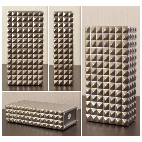 ブロックチェック シルバーフラワーベース 陶器花瓶 花器 銀 卓上 室内