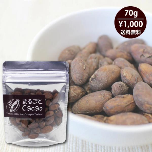 焙煎カカオ豆 カカオニブ（ まるごとカカオ 70g ） 発酵 カカオ タイ直輸入 ローストカカオ トリニタリオ種100%