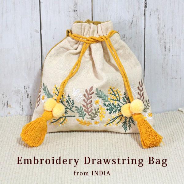 通販 公式サイト - 驚きの激安価格 刺繍巾着ポーチ 巾着 ミモザ  