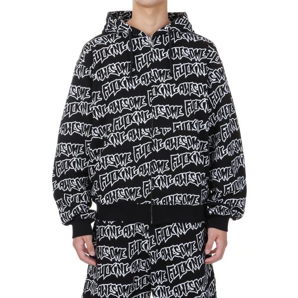 【P10倍】【SALE】AOP Stamp Zipped Hoodie / Black-White Fucking Awesome(ファッキンオーサム)