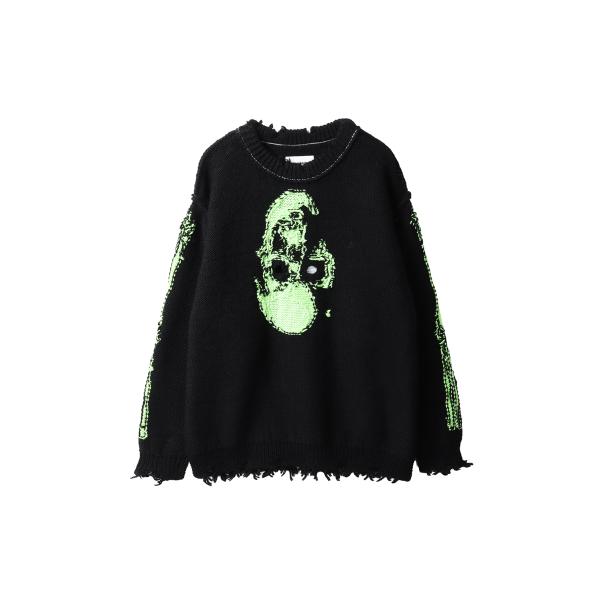 GLOW-IN-THE-DARK SKULL KNIT PULLOVER - BLACK (25AW66KN199) doublet