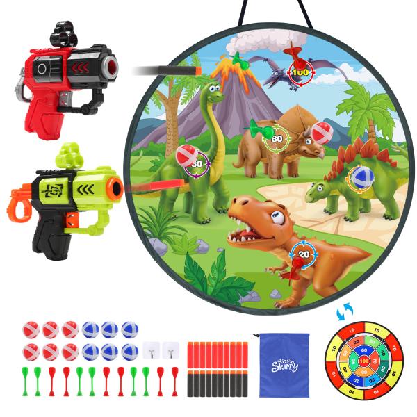 【爆買】型番：SF3888-4S製品サイズ：73 *73 *0.4 cm主な素材：ABS、不織布 重量：560 g種別：ダーツ適用年齢：6歳以上セット内容：両面式ダーツボード*1、ピストル*2、粘着ボール*12、ダーツ用の投げ矢*12、スポ...