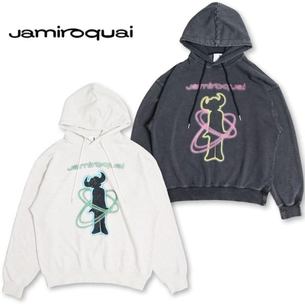 パーカー スウェット プルオーバー 長袖 メンズ ジャミロクワイ Jamiroqua プリント ヴィンテージ加工 ウォッシュ ユニセックス ライトグレー 黒 ブラック